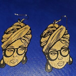 Stylish Gold and Black Wooden Earrings